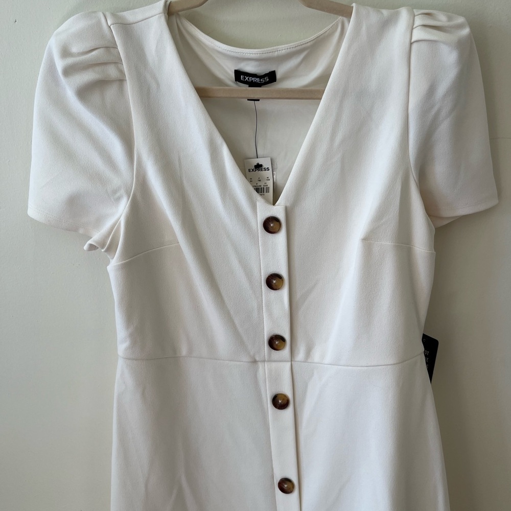 Express White Button-Front Mini Dress - Picture 3 of 6